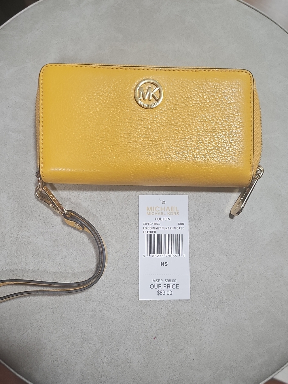 Michael Kors Yellow Leather Zip-Around Wristlet with MK Logo